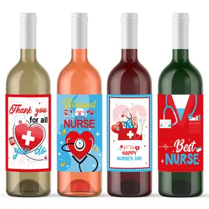 Nurse graduation party wine labels with medical heart and stethoscope designs for bottles