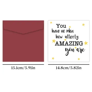 Detailed view of the square birthday card with envelope and precise size dimensions