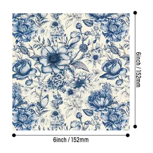 6-inch square DIY scrapbook paper with blue hand-drawn floral patterns for card making