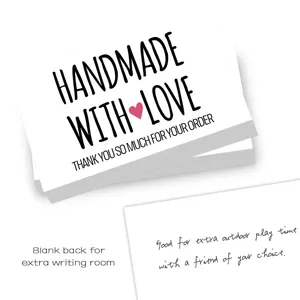 Detail of white handmade with love thank you cards showing paper texture and writable back
