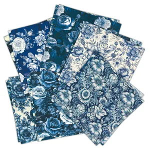 24 sheets of vintage blue floral scrapbook paper for DIY crafts and card making