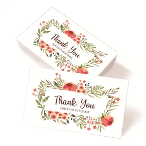 Thank You Cards Art Paper Floral Wood Grain Design For Business Package Gift Decor Small Business Support Greeting Cards
