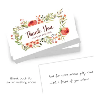 Close-up of watercolor floral thank you cards with blank back for personalized messages