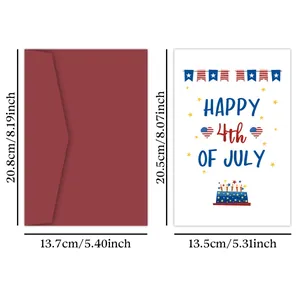 Detailed dimensions of the 4th of July greeting card and burgundy envelope set