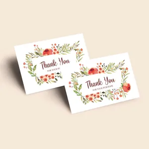 Detail of floral watercolor thank you cards for small business packaging and gifts