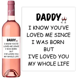 Detail of wine bottle label with sentimental message for Father's Day gift stickers