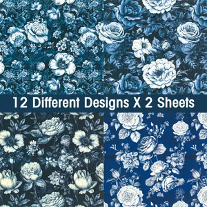 Detail of 12 vintage floral patterns for DIY scrapbooking and decorative craft paper