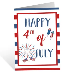 Tilted view showing the folded Happy 4th of July card with festive fireworks and rockets