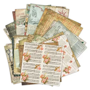 20 sheets vintage scrapbooking paper pack with retro floral and music sheet patterns