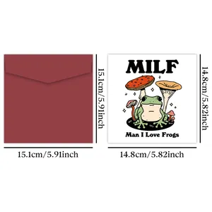 Funny frog greeting card with MILF text and burgundy envelope set for birthdays