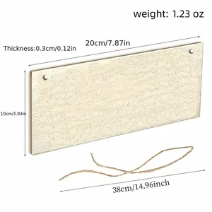Rechthoekig houten bord met jutekoord, afmetingen en dikte van 0,3 cm getoond