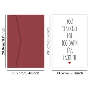 Funny birthday card with burgundy envelope and minimalist heart design, 20x13cm set
