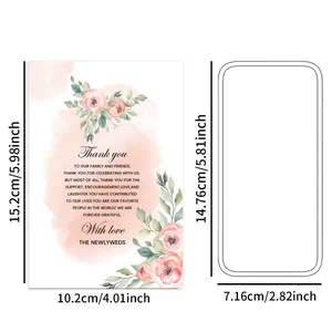 Floral wedding thank you card dimensions showing 15.2x10.2cm size with matching insert