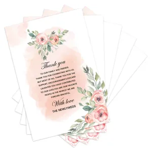 Floral wedding thank you cards with pink watercolor roses and elegant lettering