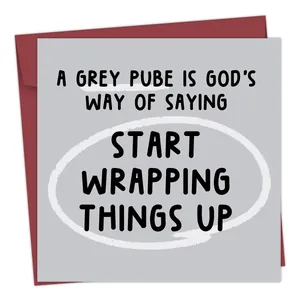 Funny greeting card with humorous text and a deep red envelope for birthday gifts