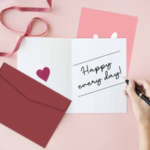Funny birthday greeting card set with Happy Every Day text, red envelope and pink ribbon