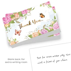 Detail showing the stack of floral thank you cards with blank back for personalized writing