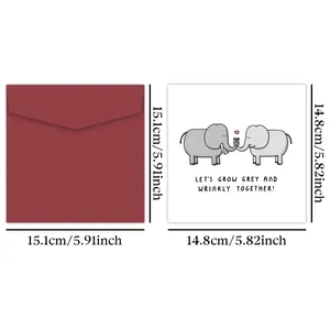 Funny elephant birthday card with red envelope set, 15cm square greeting card design