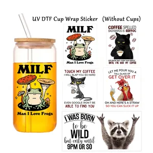 Pegatinas Divertidas UV DTF para Vasos Impermeables Animales Rana Gato Calcomanías de Transferencia para Vasos de Vidrio Decoración de Botellas DIY