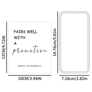Detail view of promotion wine bottle label with size specifications in cm and inches