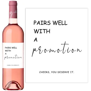 Detail of creative adhesive wine bottle labels with promotion greeting for party decor