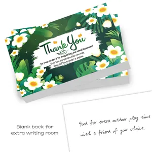 Detail of tropical floral thank you card with blank back for personalized messages
