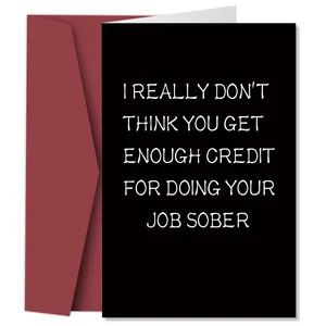 Funny greeting card with humorous text and a deep burgundy envelope set for coworkers