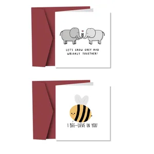 Funny Birthday Valentine Greeting Cards With Red Envelopes Cartoon Elephant Bee Pun Cards For Anniversary Couple Gift