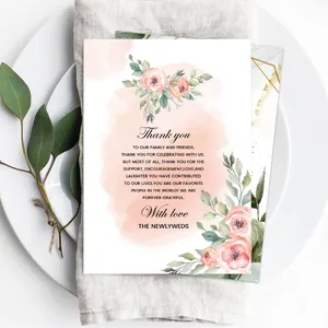 Watercolor floral wedding thank you cards for table decoration and guest appreciation