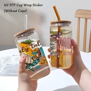 Adesivi per trasferimento UV DTF con motivi floreali e religiosi per bicchieri da 16oz