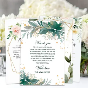 50-pack of floral wedding thank you cards featuring rose and leaf patterns with gold foil