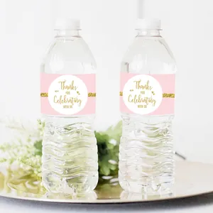 Etichette rosa e oro per bottiglie d'acqua con scritta Thanks For Celebrating With Us