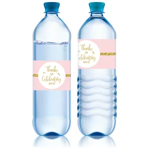 Etichette rosa e oro per bottiglie d'acqua per matrimoni con scritta di ringraziamento
