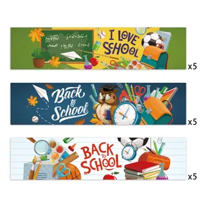 Detailansicht von 15 Back to School Wasserflaschen-Etiketten mit Schul-Illustrationen