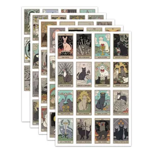50pcs waterproof cat tarot stickers for DIY laptop and luggage featuring vintage cat designs