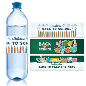 Details zu Back to School Wasserflaschen-Etiketten mit bunten Schreibwarenmotiven