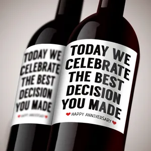 Funny wine bottle labels for wedding and anniversary party decorations in 4-pack sets