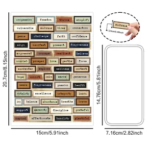 Detail showing dimensions of vintage Small Talk inspirational text stickers for scrapbooking