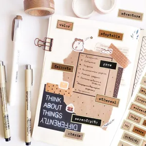 Retro English word stickers for DIY journals featuring vintage adventure and valor themes