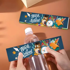 Wasserflaschen-Aufkleber für den Schulanfang mit Eulen und Schulmaterial-Motiven