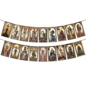 Art Nouveau Halloween skull banner with 18 vintage gothic cards for party decoration