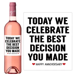 Funny wine bottle labels for anniversary celebrations featuring creative heart design