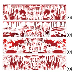 Set di 16 adesivi insanguinati di Halloween con impronte e slogan HELP US per decorazioni