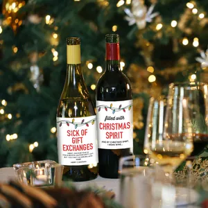 Funny Christmas wine bottle stickers with humorous quotes for festive holiday decor