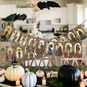 Vintage Halloween tarot skeleton banner garland set for indoor festive wall decoration