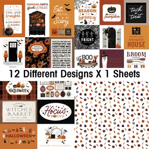Détails de 12 motifs de papier scrapbooking d'Halloween avec citrouilles et fantômes
