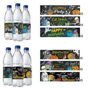 Adesivi per Etichette di Bottiglie d'Acqua di Halloween Cartone Animato Zucca Strega Pipistrello Decorazione per Feste Adesivi