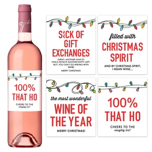 4Pcs Christmas Wine Bottle Label Stickers Merry Christmas Humorous Spirit Wine Bottle Wraps For Party Decor Gift Supplies