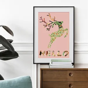 Modern framed Halloween art with deer silhouette and Hello text on a pink background