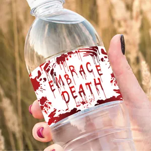 Adesivo Halloween per bottiglia d'acqua con testo Embrace Death e macchie di sangue